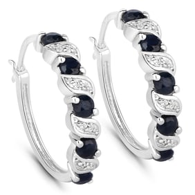 1.28 Carat Genuine Blue Sapphire and White Topaz , .925   Sterling Silver Earrings