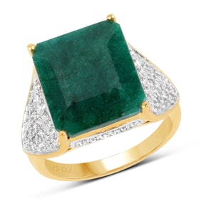 8.70 Carat    Emerald and White Topaz , .925   Sterling Silver Ring