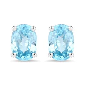 2.40 Carat Genuine Blue Zircon , .925   Sterling Silver Earrings