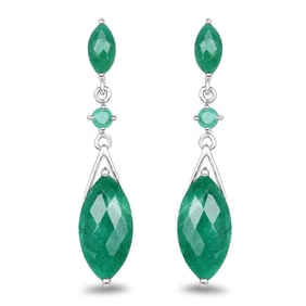 8.52 Carat    Emerald & Emerald , .925   Sterling Silver Earrings