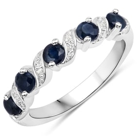 0.64 Carat Genuine Blue Sapphire and White Topaz , .925   Sterling Silver Ring