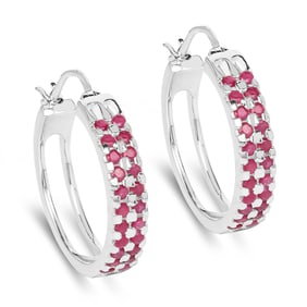 2.20 Carat Genuine Ruby , .925   Sterling Silver Earrings
