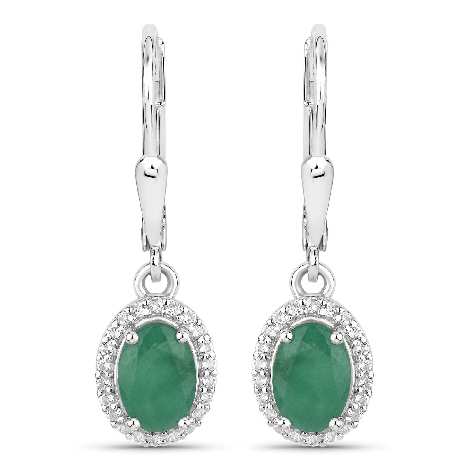 1.72 Carat Genuine Emerald and White Topaz , .925   Sterling Silver Earrings (1 of 1)
