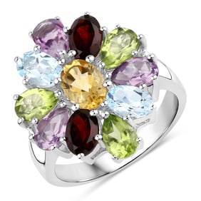 5.150 Carat Genuine Multi Stones , .925   Sterling Silver Ring