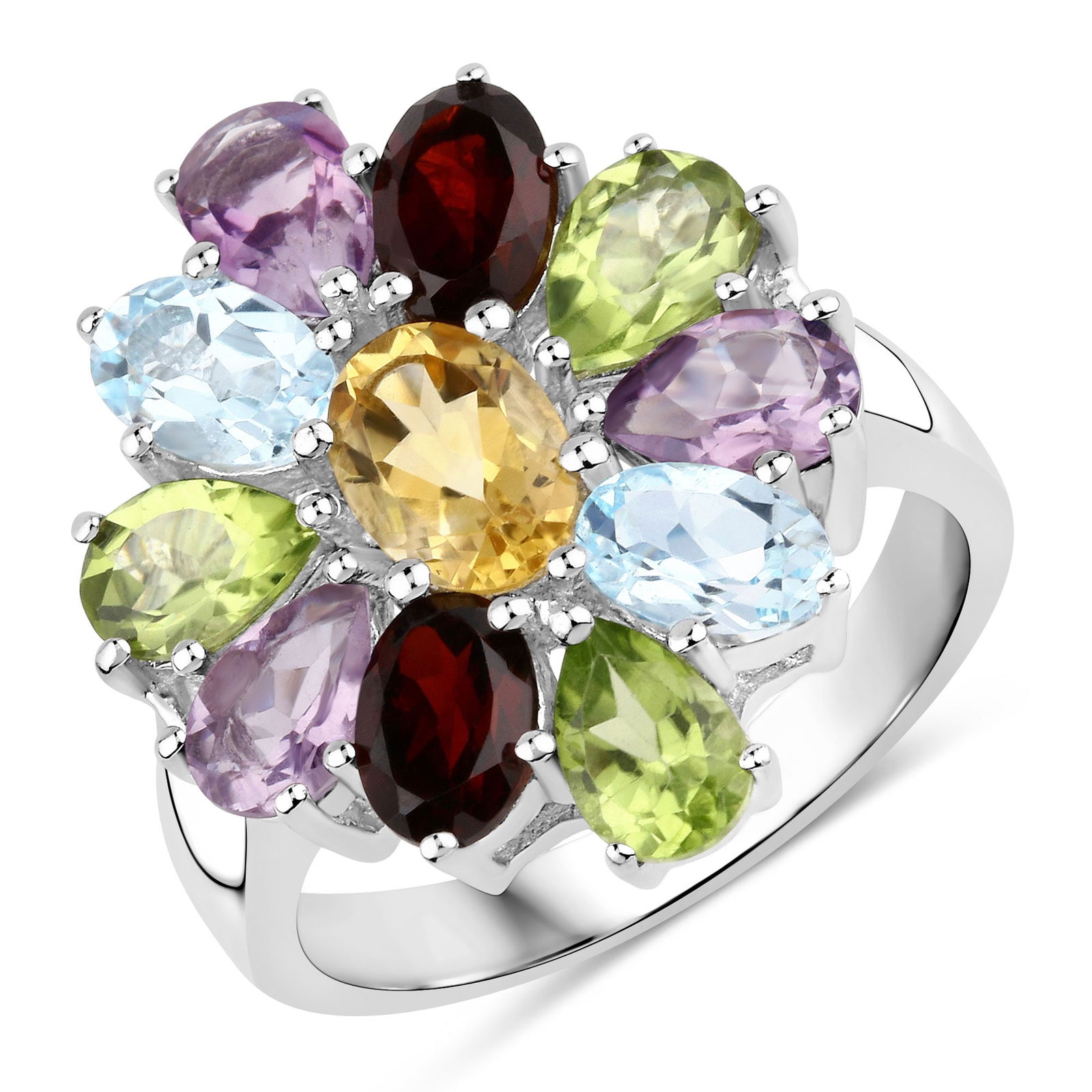 5.150 Carat Genuine Multi Stones , .925   Sterling Silver Ring (1 of 1)