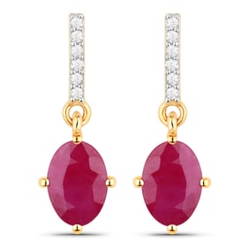 1.75 Carat Genuine Ruby and White Diamond 10K Yellow Gold Earrings