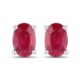 1.04 Carat Genuine Ruby 10K White Gold Earrings