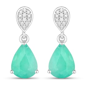 2.28 Carat Genuine Zambian Emerald and White Diamond 10K White Gold Earrings