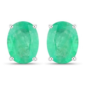 2.40 Carat Genuine Zambian Emerald 10K White Gold Earrings