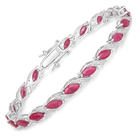 7.78 Carat Genuine Ruby and White Diamond 10K White Gold Bracelet