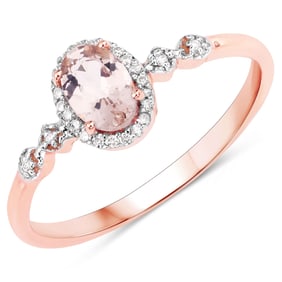 0.48 Carat Genuine Morganite and White Diamond 10K Rose Gold Ring