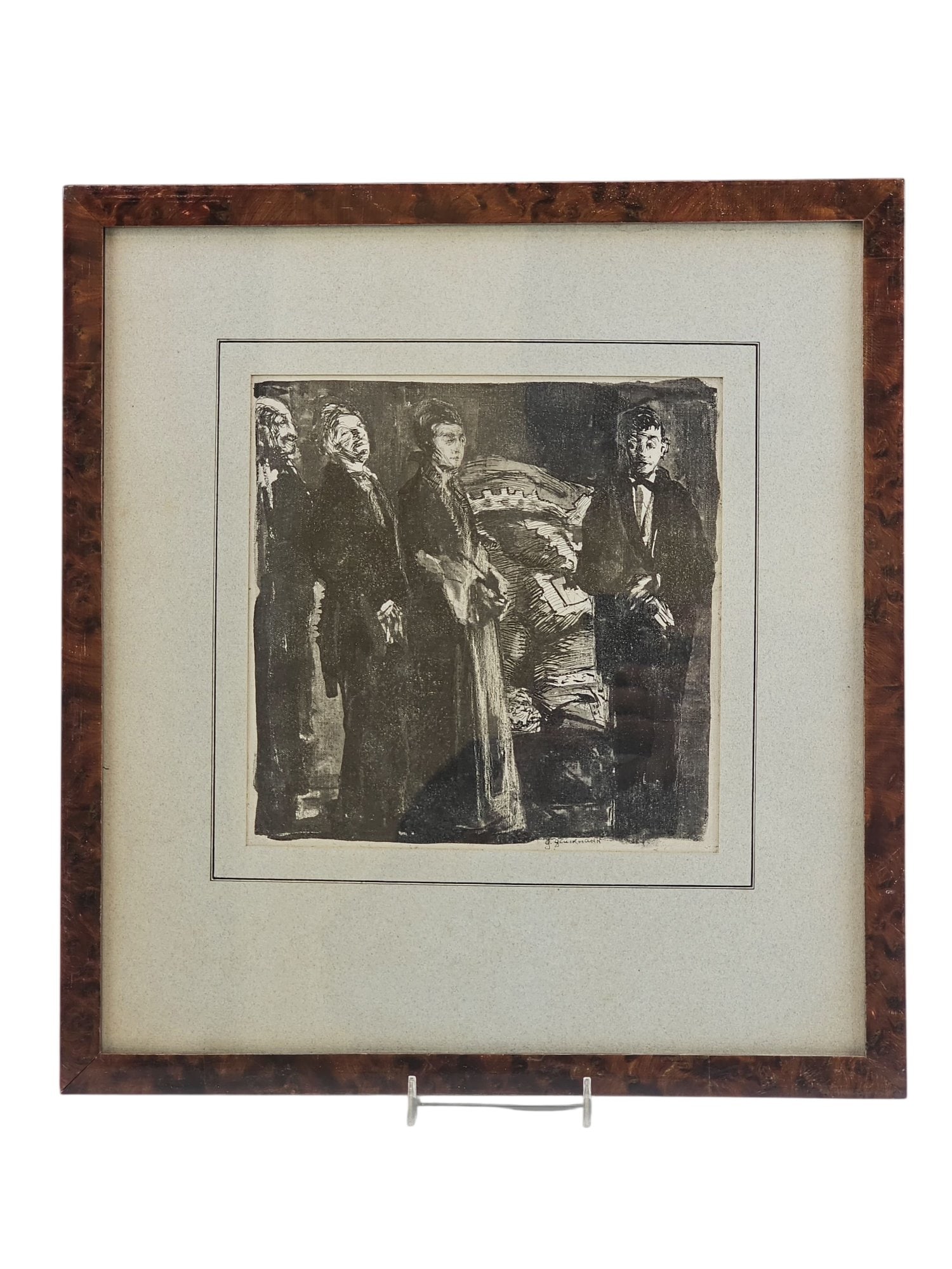 RUSSIAN SOVIET ERA GRIGORY GLUCKMANN INK PAINTING: This original Chinese ink on canvas painting, laid on cardboard, is the work of listed Russian-American artist Grigory Gluckmann (1898-1973). The composition features an expressive, monochromatic gath