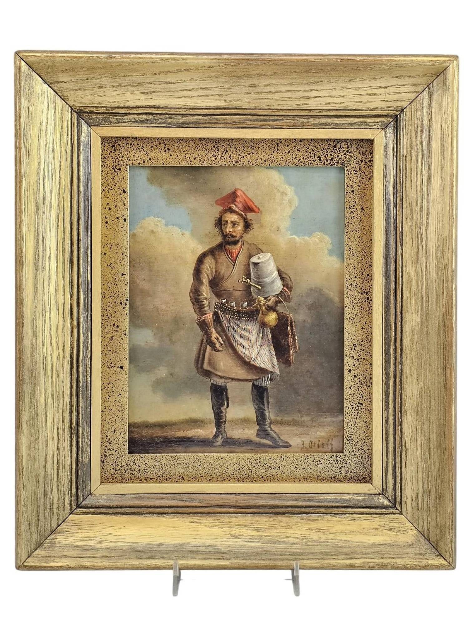 19TH C. RUSSIAN OIL ON TIN SBITEN VENDOR SIGNED J. ORLOFF (1 of 6)