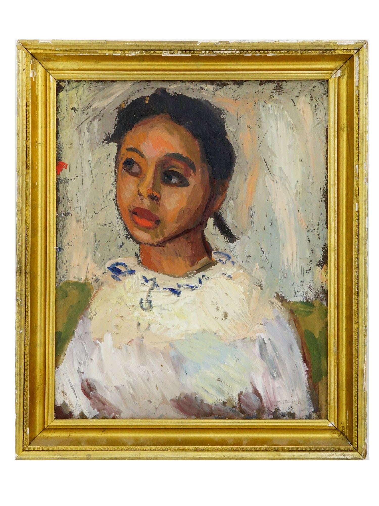 AFRICAN AMERICAN SCHOOL PORTRAIT OF A GIRL OIL PAINTING (1 of 7)