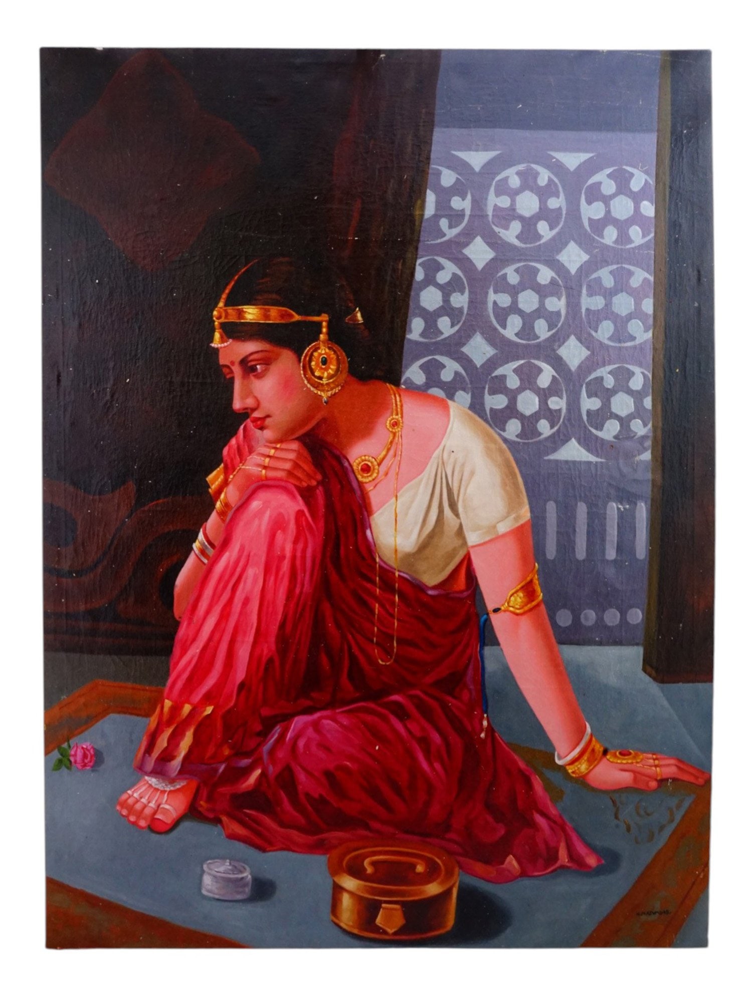 HEMEN MAZUMDAR INDIAN FEMALE PORTRAIT OIL PAINTING (1 of 6)