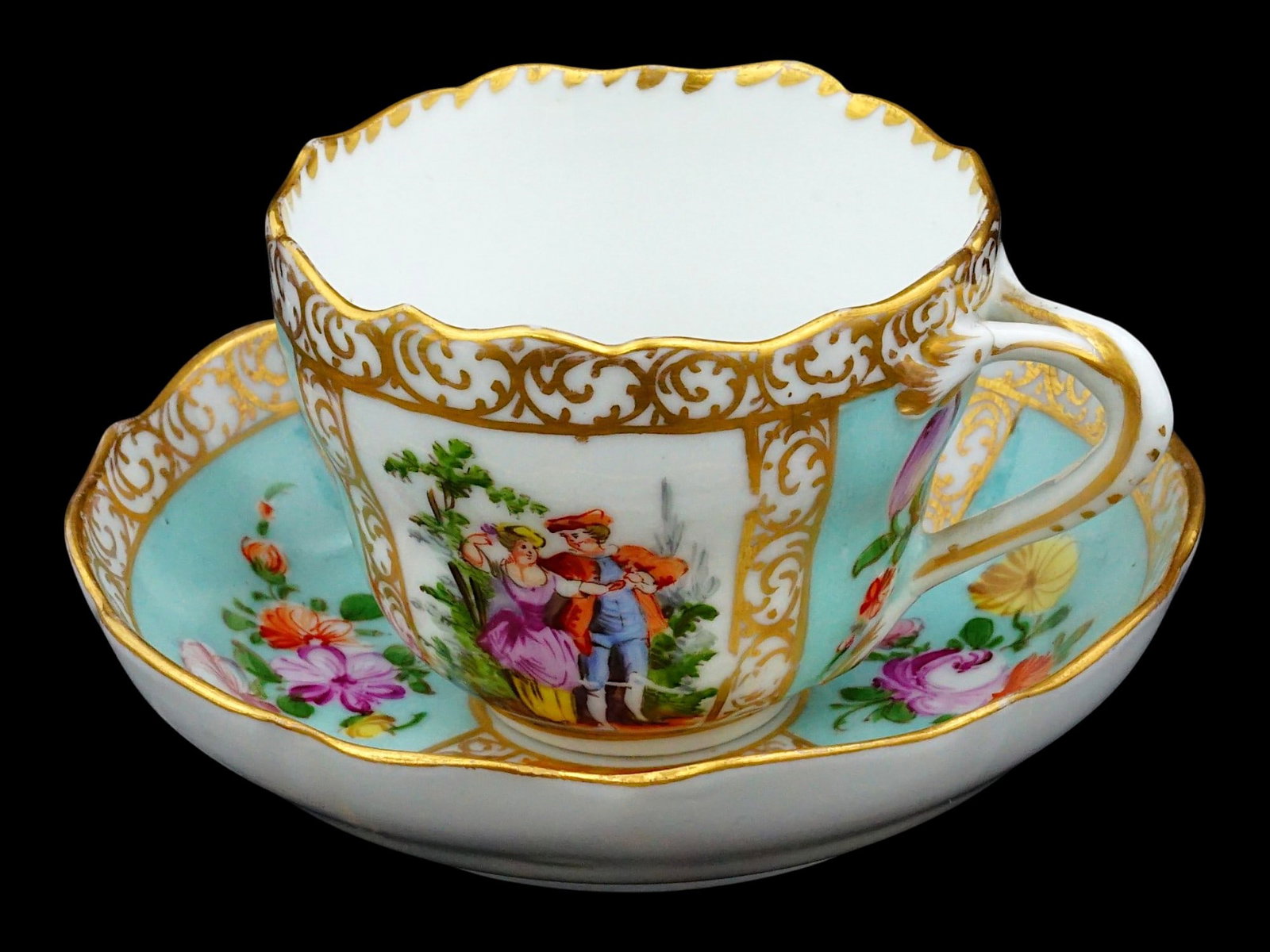 ANTIQUE 19TH C MEISSEN PORCELAIN TEA CUP AND SAUCER (1 of 13)