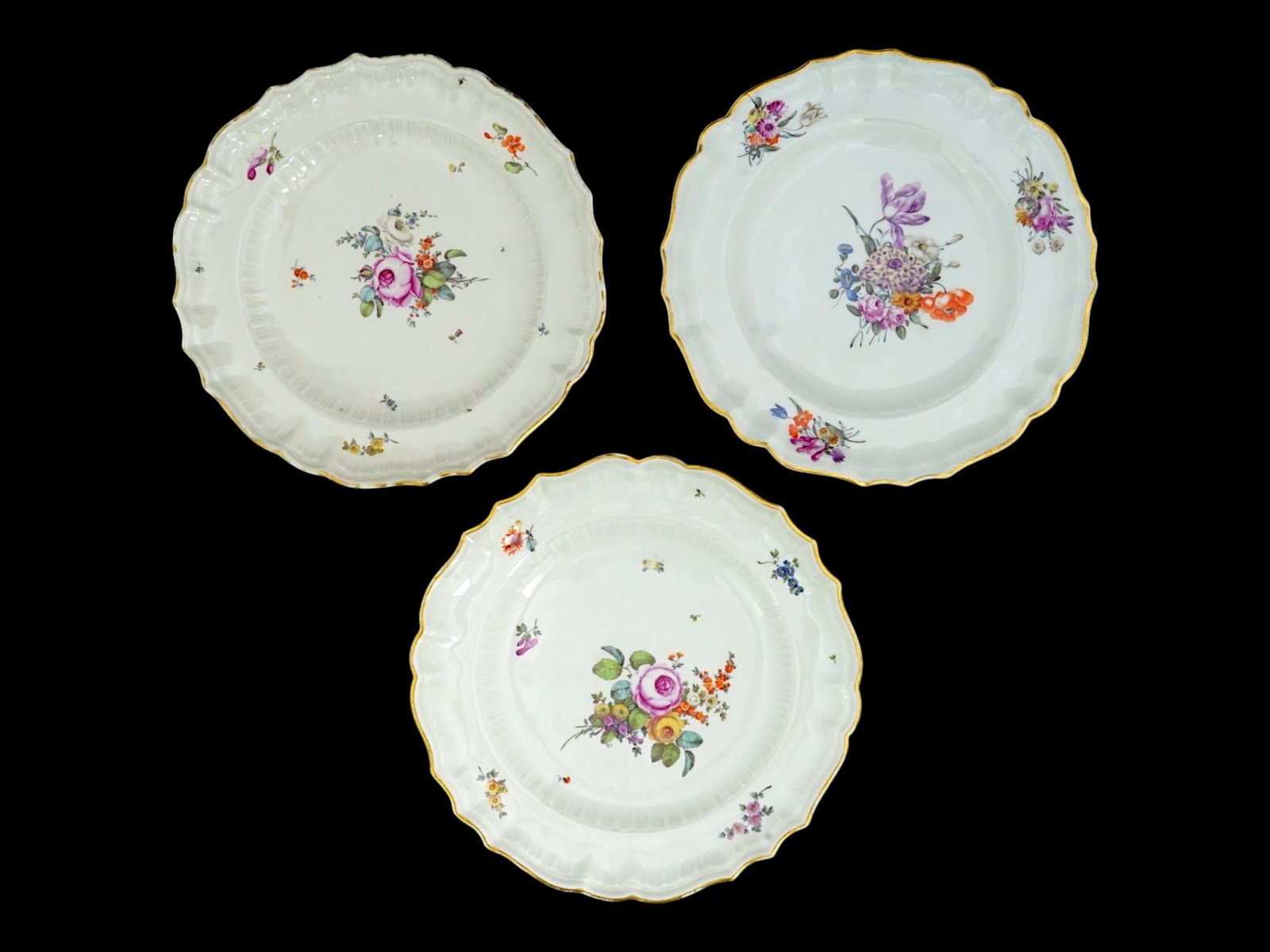 SET OF 3 18TH C. ZURICH PORCELAIN FLORAL PLATES (1 of 12)