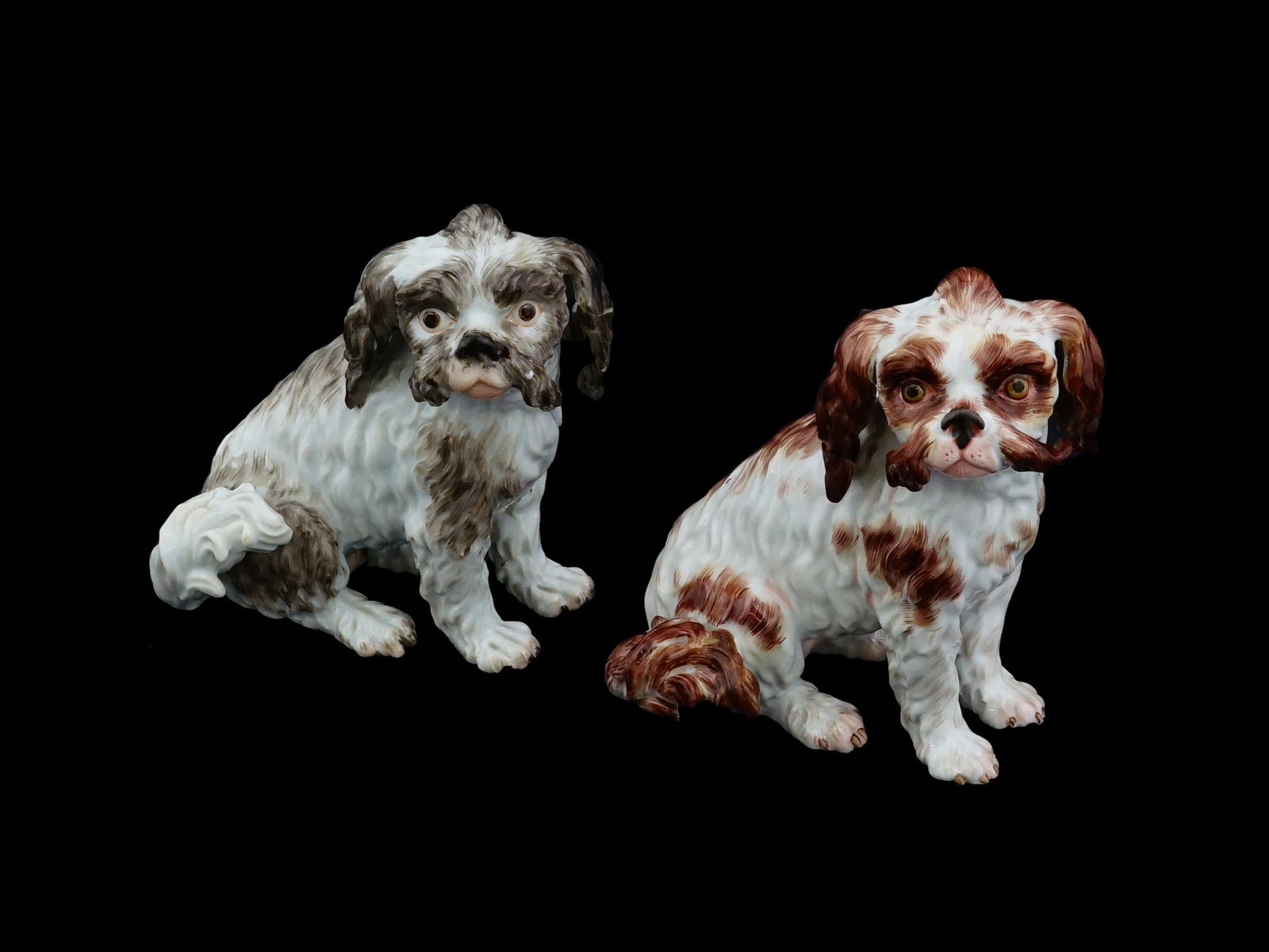 TWO ANTIQUE MEISSEN PORCELAIN SPANIEL DOG FIGURINES (1 of 9)