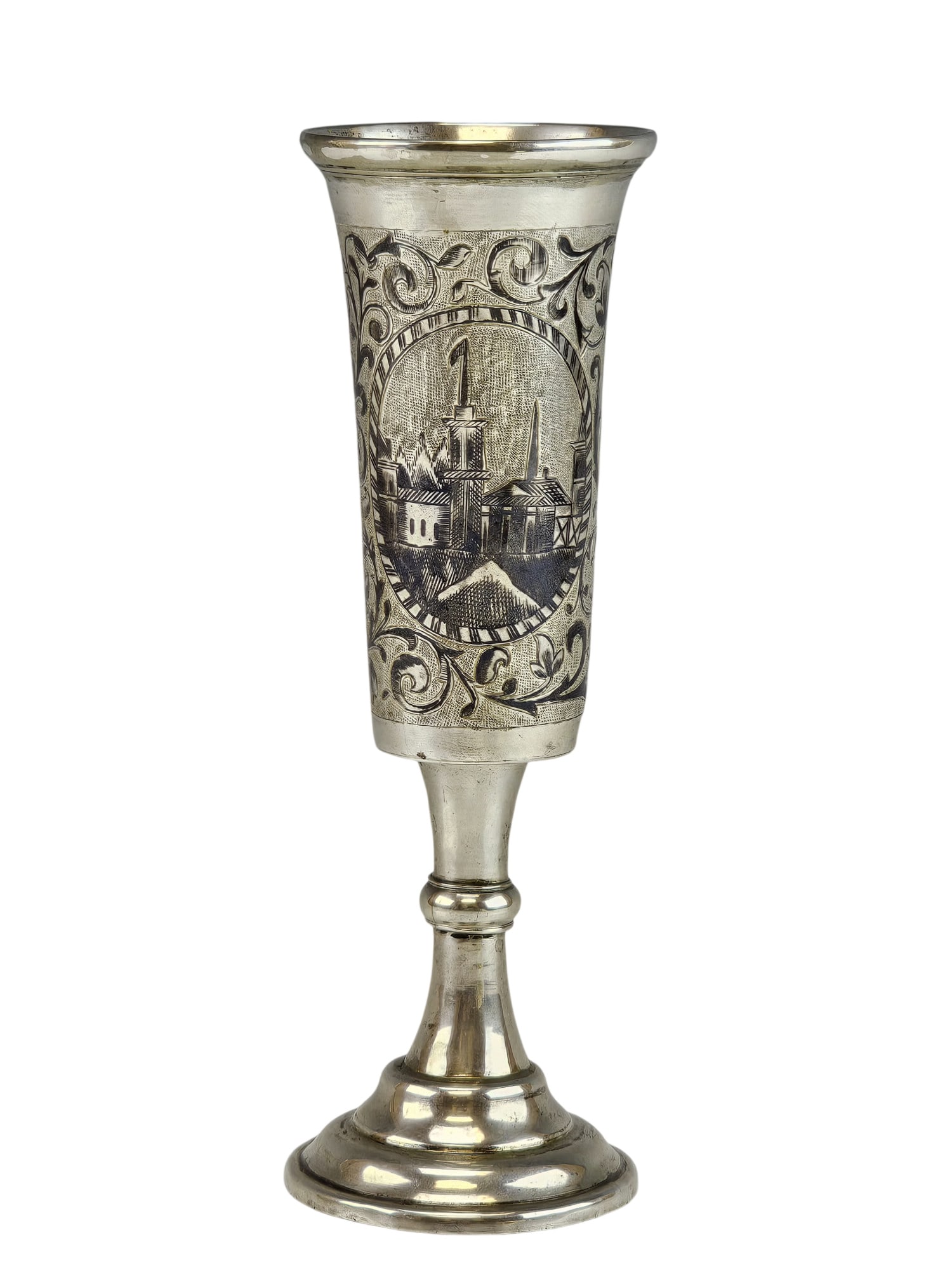 RUSSIAN SILVER NIELLO ENGRAVED FLUTE STEM CUP (1 of 8)