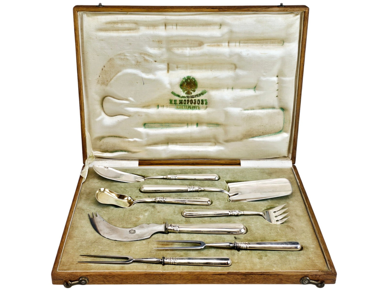 ANTIQUE 19TH C RUSSIAN SILVER SERVING CUTLERY SET IOB (1 of 13)