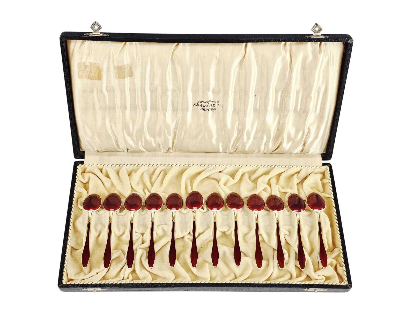 ANTIQUE STERLING SILVER GUILLOCHE ENAMEL SPOON SET (1 of 5)