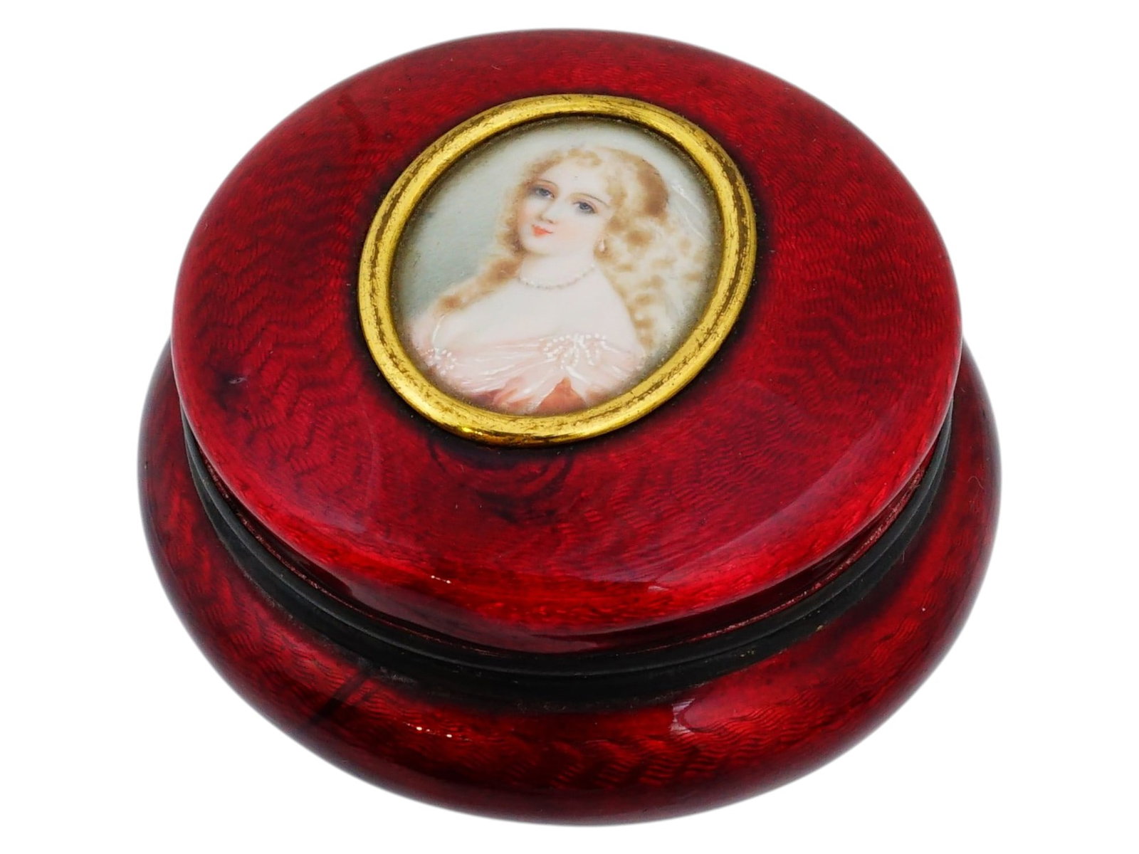 ANTIQUE 19TH C EUROPEAN BRASS PILL BOX WITH MINIATURE (1 of 8)