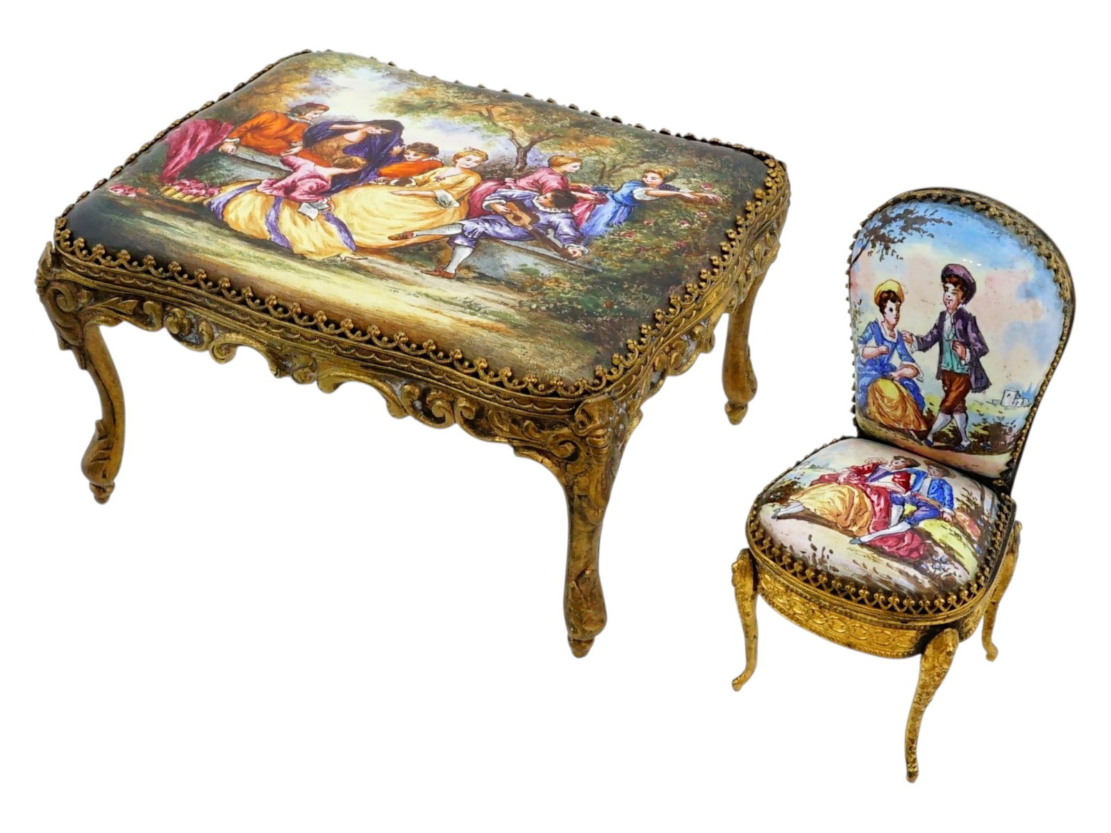 AUSTRIAN MINIATURE GILT METAL AND ENAMEL FURNITURE (1 of 11)