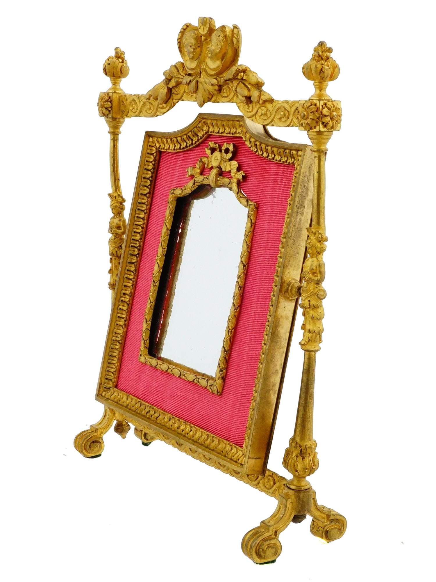19TH C FRENCH LOUIS XVI STYLE GILT BRONZE VANITY MIRROR (1 of 6)