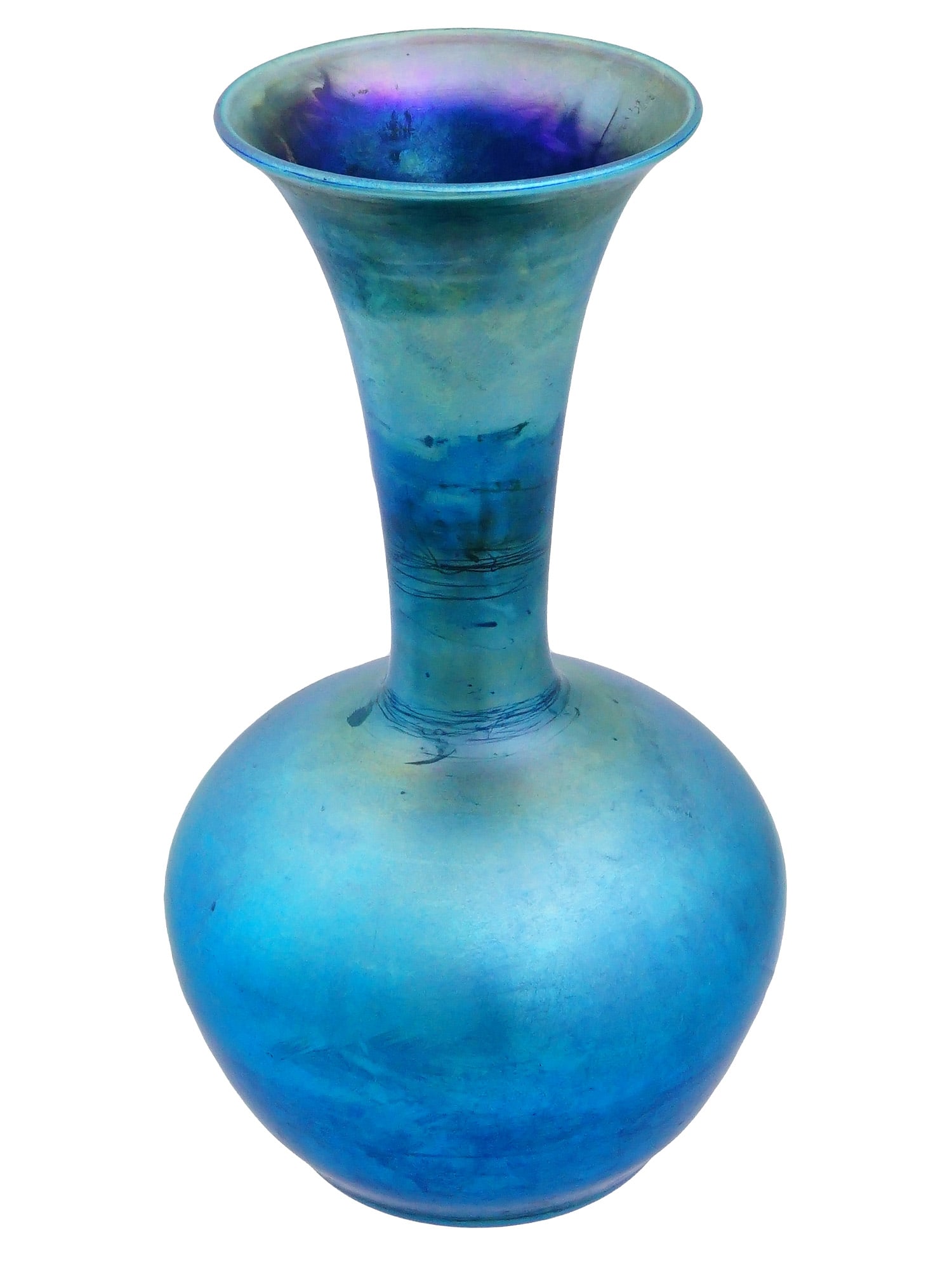 DURAND PEACOCK BLUE IRIDESCENT ART GLASS VASE SHAPE 1716 (1 of 7)