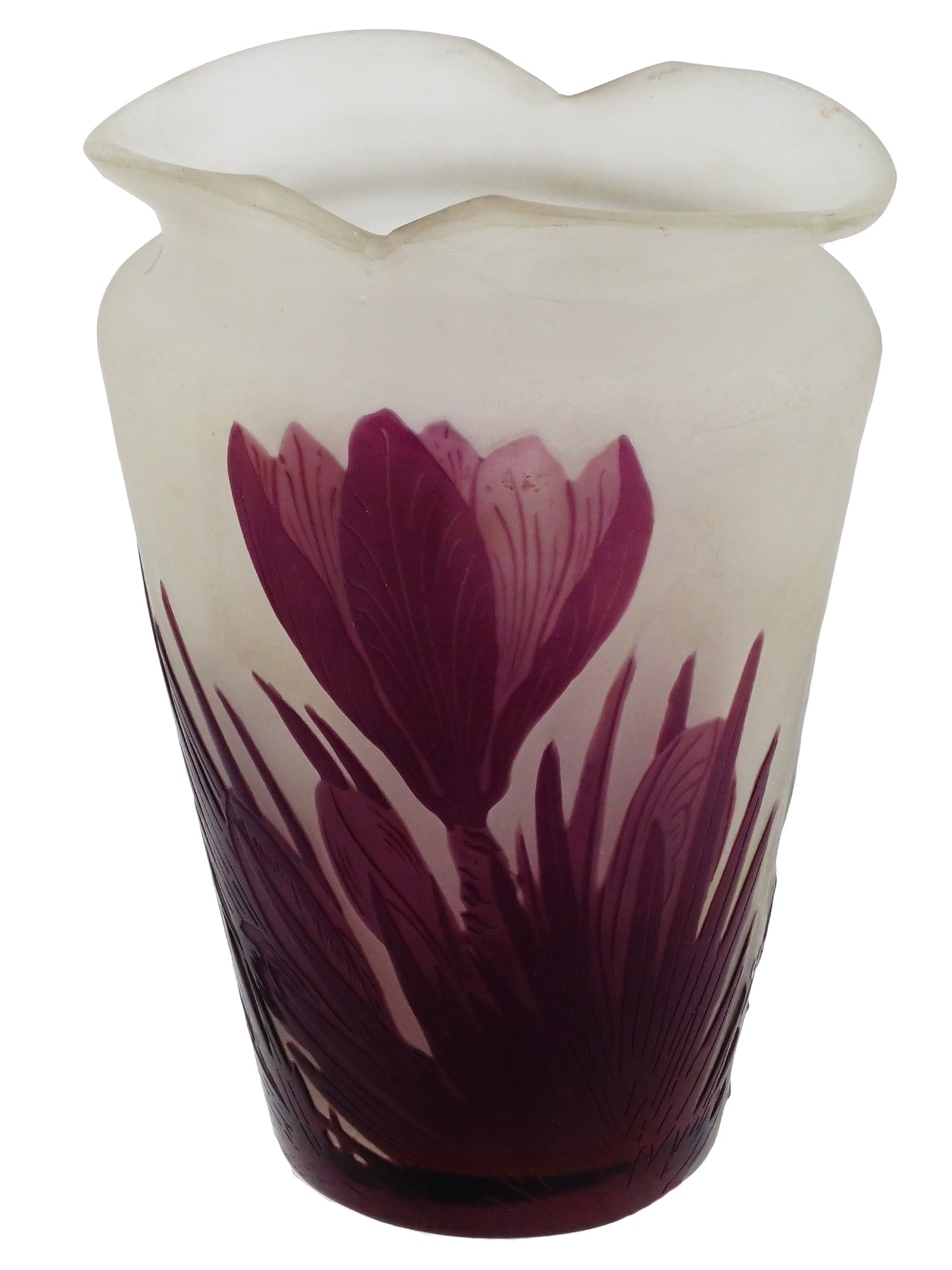 FRENCH ART NOUVEAU GALLE CROCUS FLOWER CAMEO GLASS VASE (1 of 8)