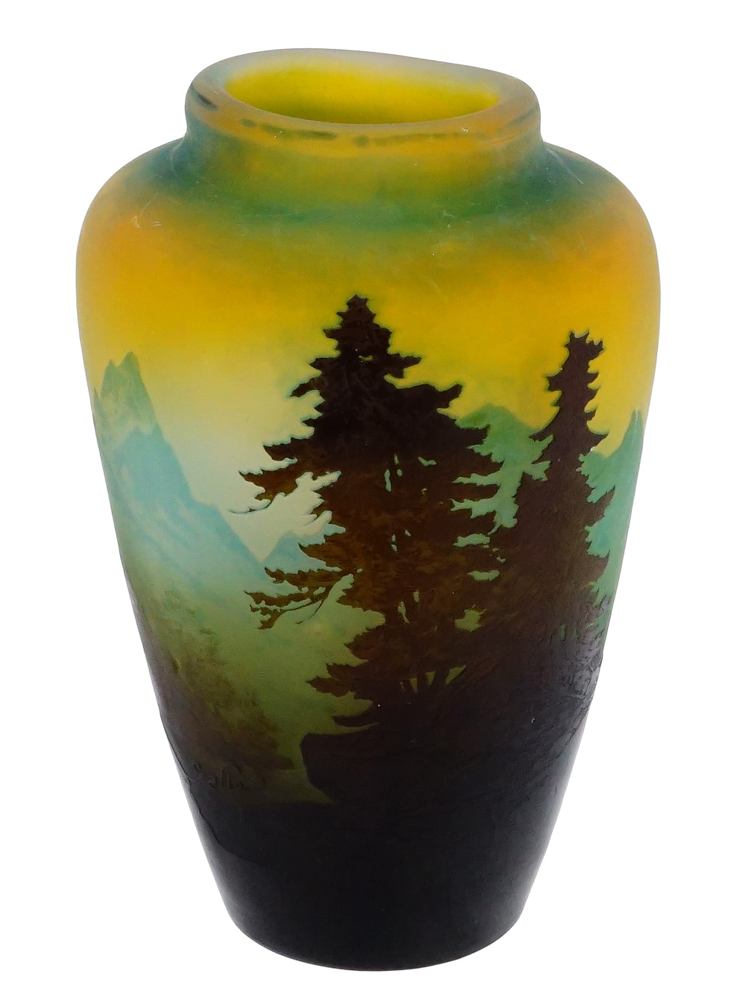 FRENCH ART NOUVEAU GALLE LANDSCAPE CAMEO GLASS VASE (1 of 8)