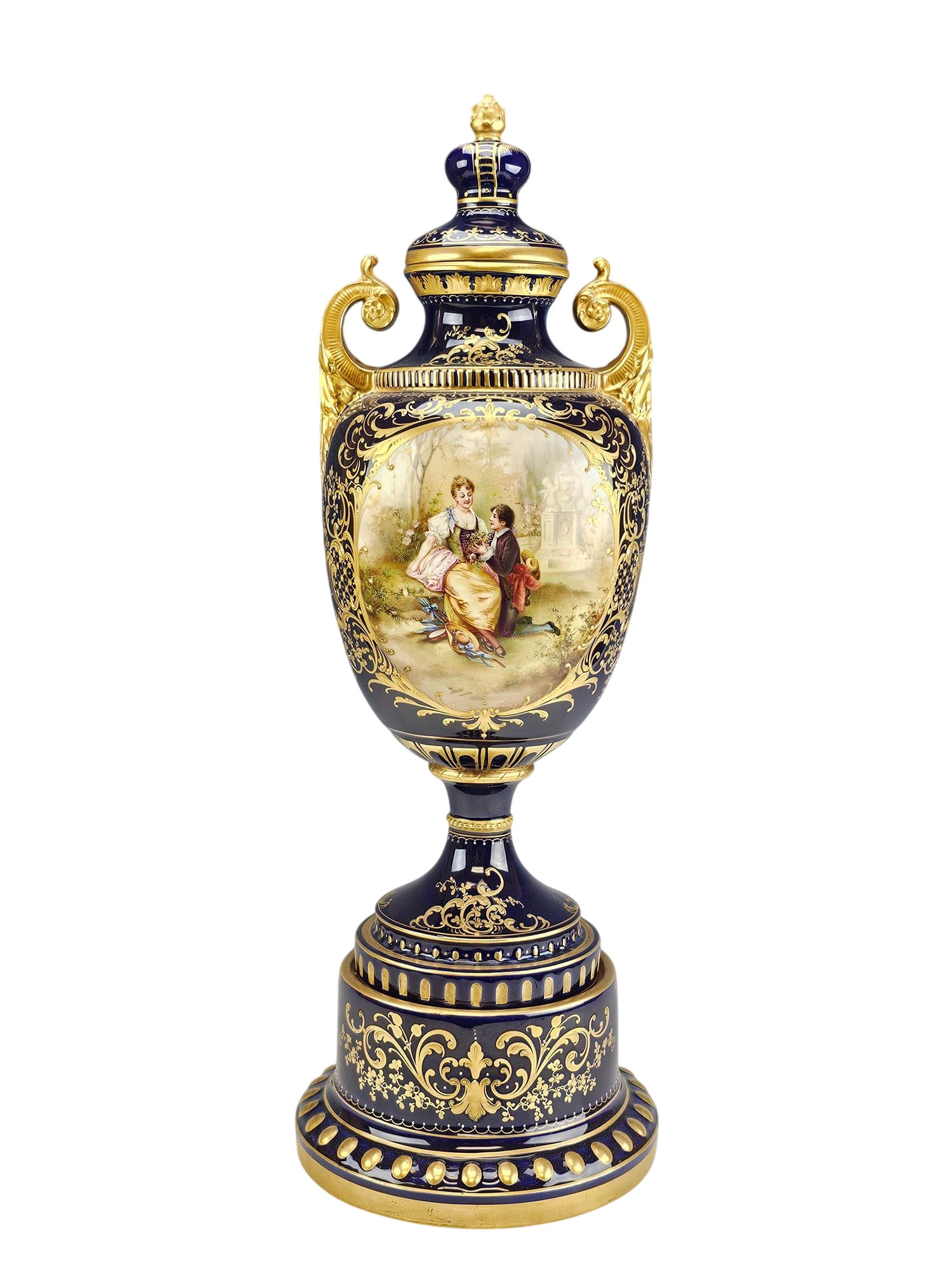 LARGE ANTIQUE ROYAL VIENNA PORCELAIN URN VASE SIGNED (1 of 9)
