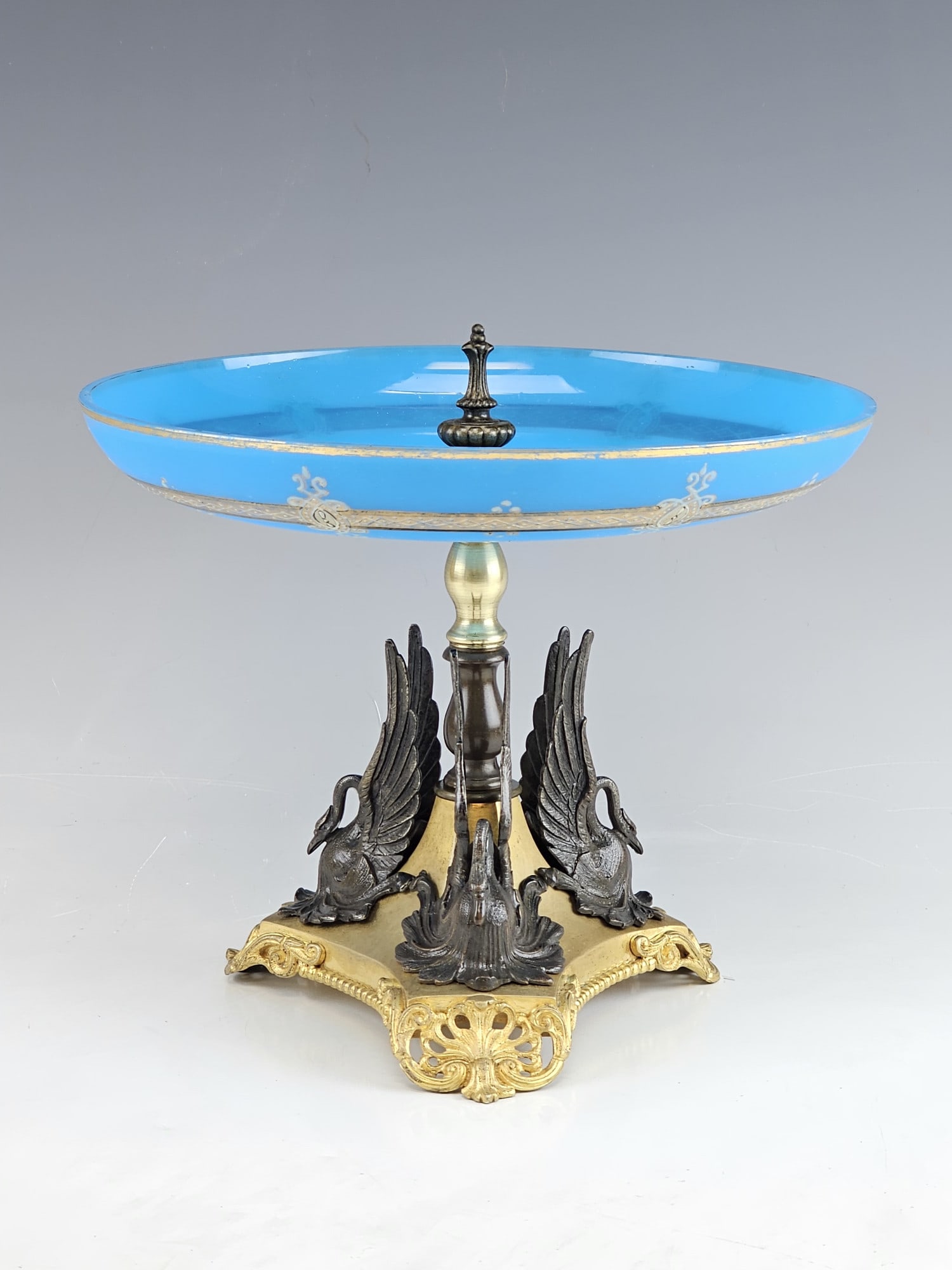 19C FRENCH BRONZE BLUE OPALINE GLASS SWAN TAZZA (1 of 7)