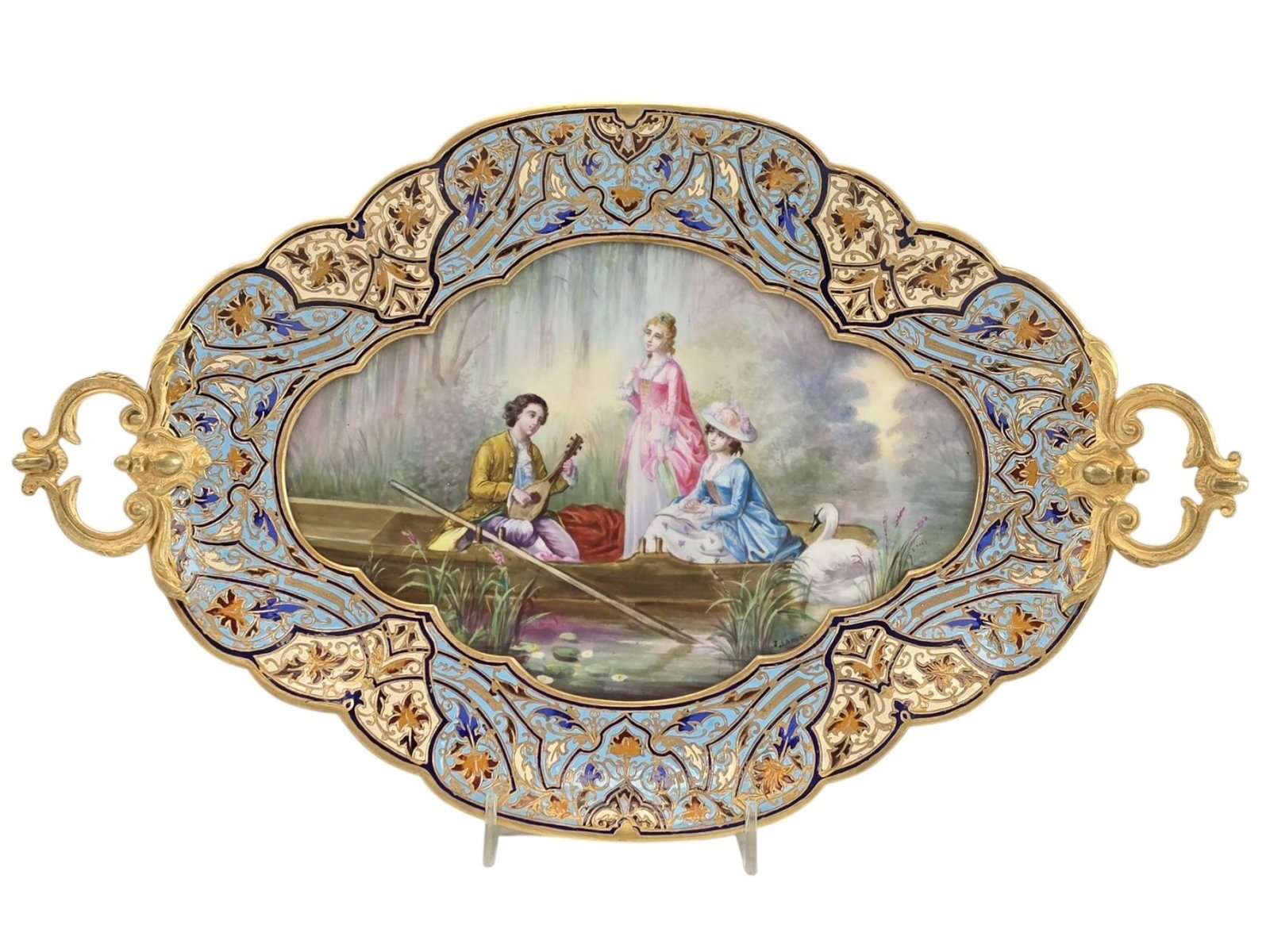 ANTIQUE FRENCH BRONZE CHAMPLEVE ENAMEL SEVRES STYLE TRAY (1 of 6)