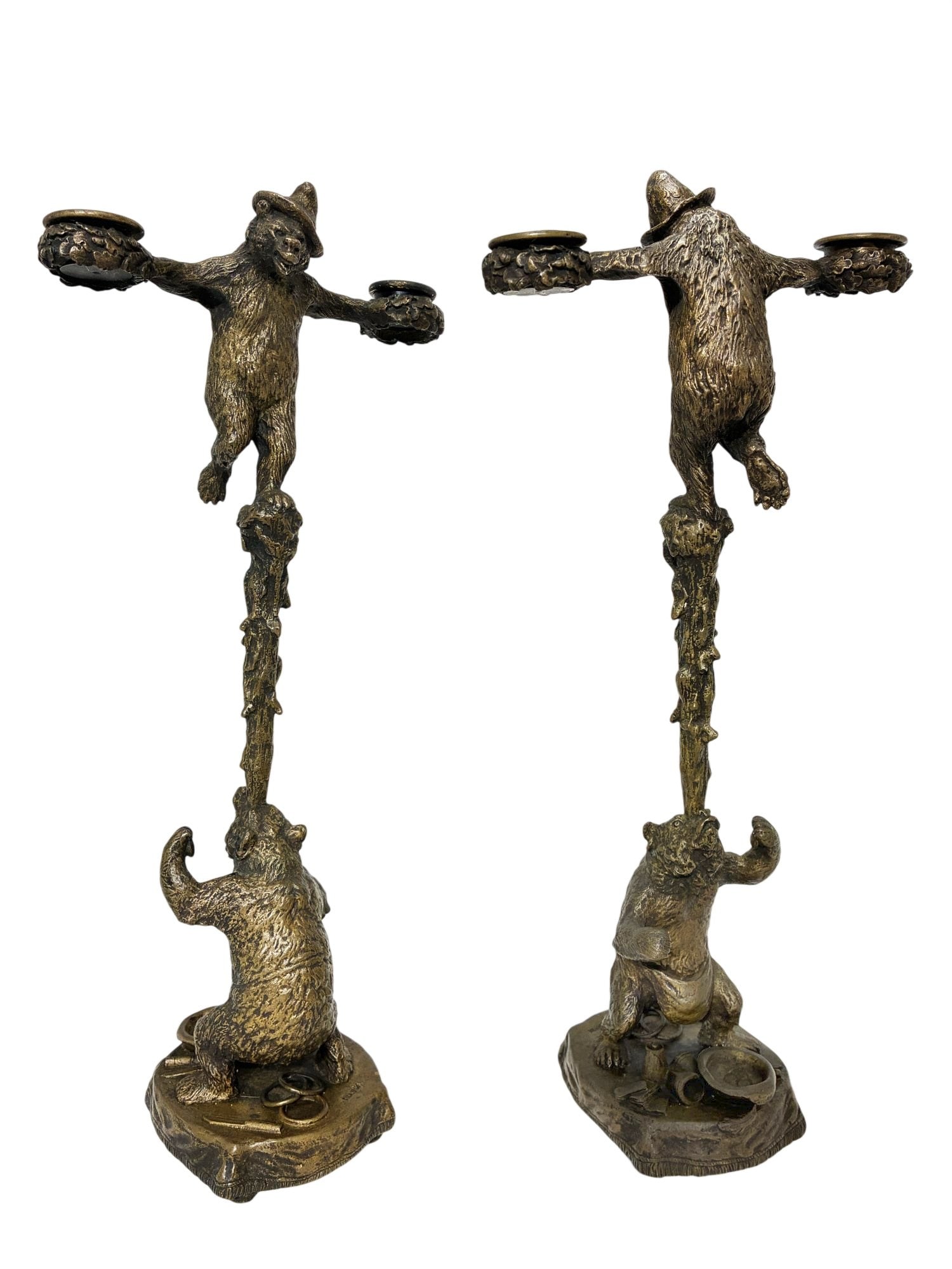 PAIR OF CHRISTOPHE FRATIN BRONZE CIRCUS BEAR CANDLESTICKS (1 of 9)