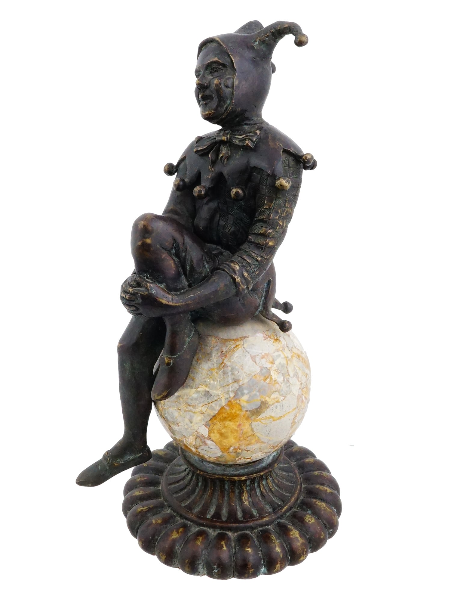 ANTIQUE BRONZE & MARBLE JESTER FIGURINE (1 of 6)