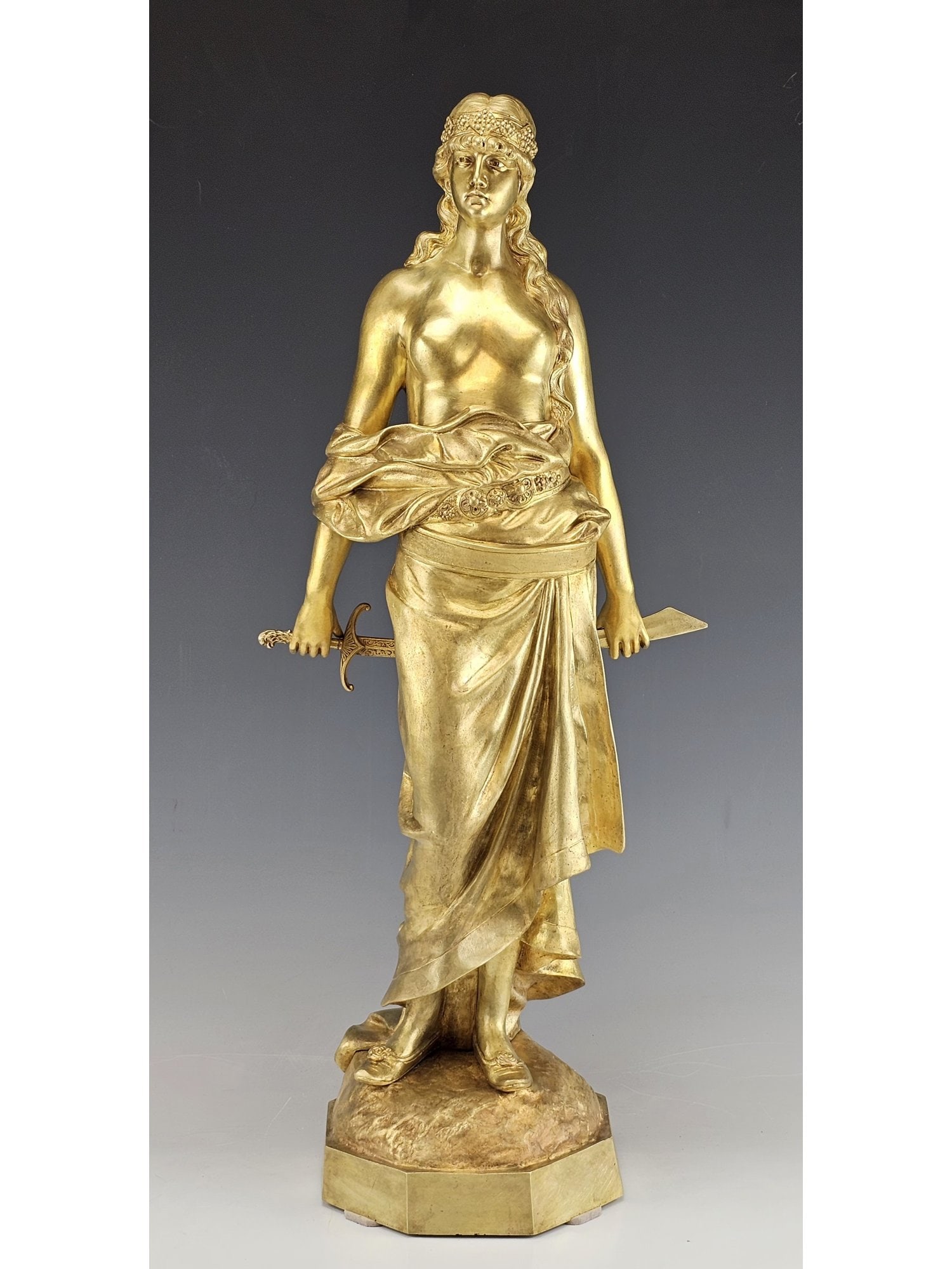 19TH C EMMANUEL TELL AUSTRIAN GILT BRONZE JUDITH SCULPTURE (1 of 8)