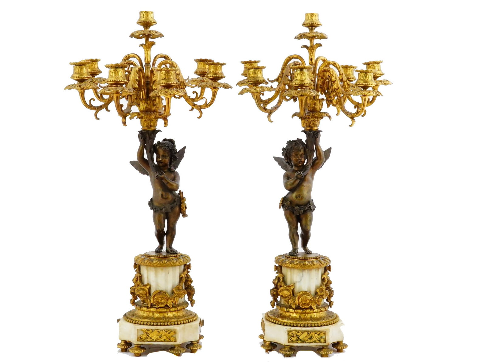 MONUMENTAL PAIR OF FRENCH BRONZE & ORMOLU PUTTI CANDELABRAS (1 of 10)