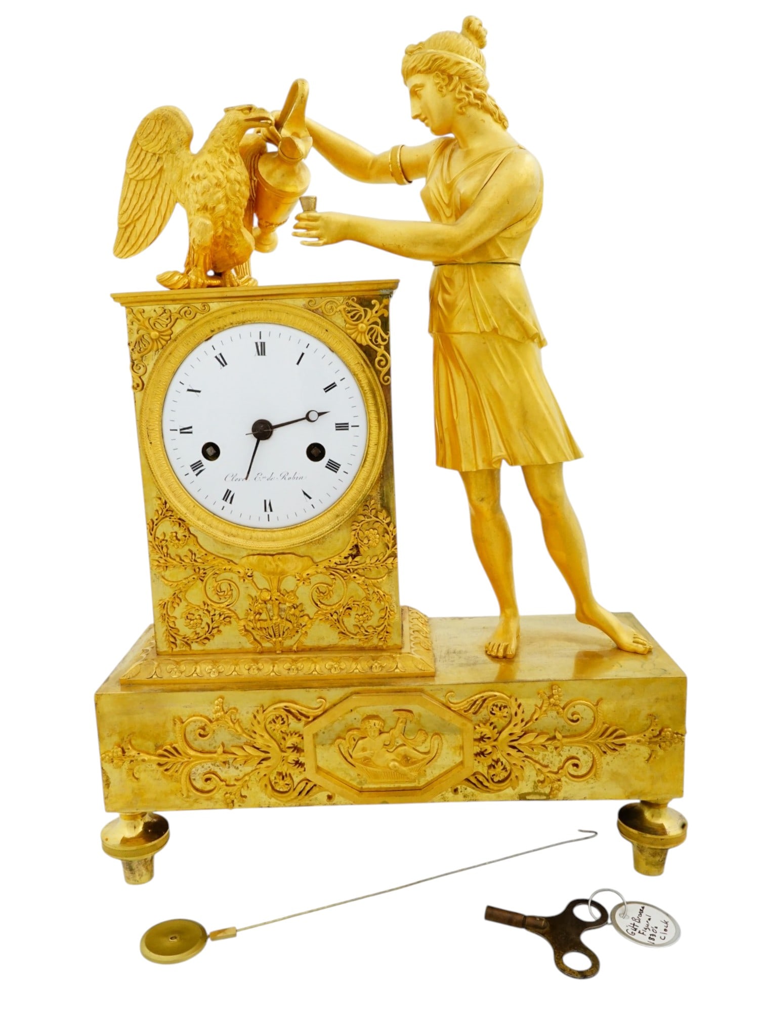 CLERET 1830S FRENCH EMPIRE GILT BRONZE MANTEL CLOCK (1 of 12)