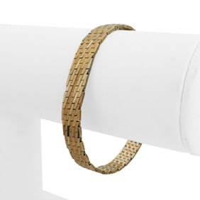 14k Tri Tone Gold Solid Vintage Brick Link Bracelet Italy 7"