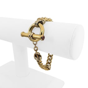14k Two Tone Gold Curb Link Station Toggle Clasp Bracelet Italy 7.5"