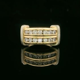 14k Two Tone Gold and 1cttw Diamond Vintage Two Row Band Ring Size 7.25
