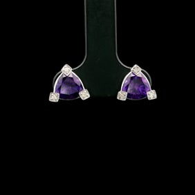 14k White Gold Amethyst and Diamond Stud Earrings