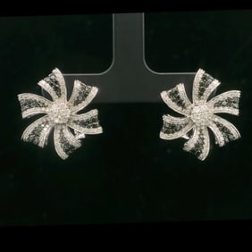 14k White Gold and 1.5cttw White and Black Diamond Floral Earrings