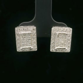 14k White Gold and 1cttw Diamond Vintage Square Stud Earrings