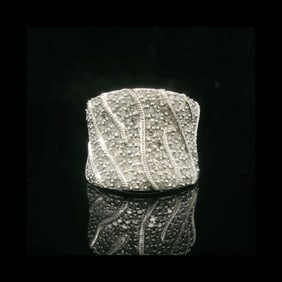 14k White Gold and Diamond Ladies Vintage Wide Band Ring Size 6