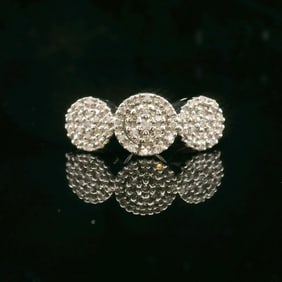 14k White Gold and Diamond Vintage Three Circle Ring Size 5.5