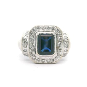 14k White Gold Blue Sapphire and Diamond Vintage Ring Size 6.5