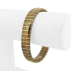 14k Yellow and White Gold Stretch Tubogas Bracelet Italy 7.25"