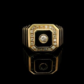 14k Yellow Gold Onyx and 0.50cttw Diamond Ring Size 9